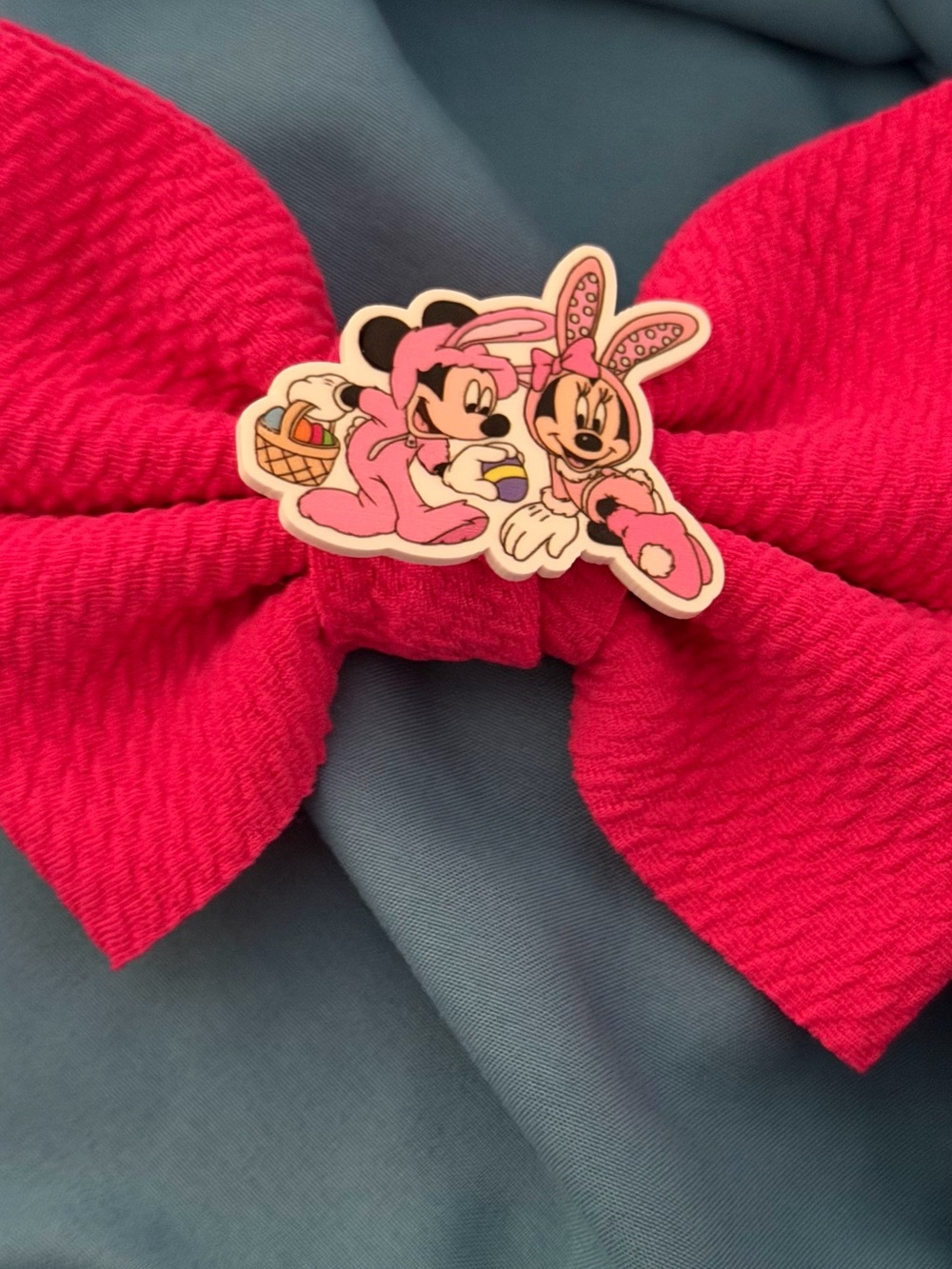 Hot Pink Minnie & Mickey Easter Bow Hair Clip